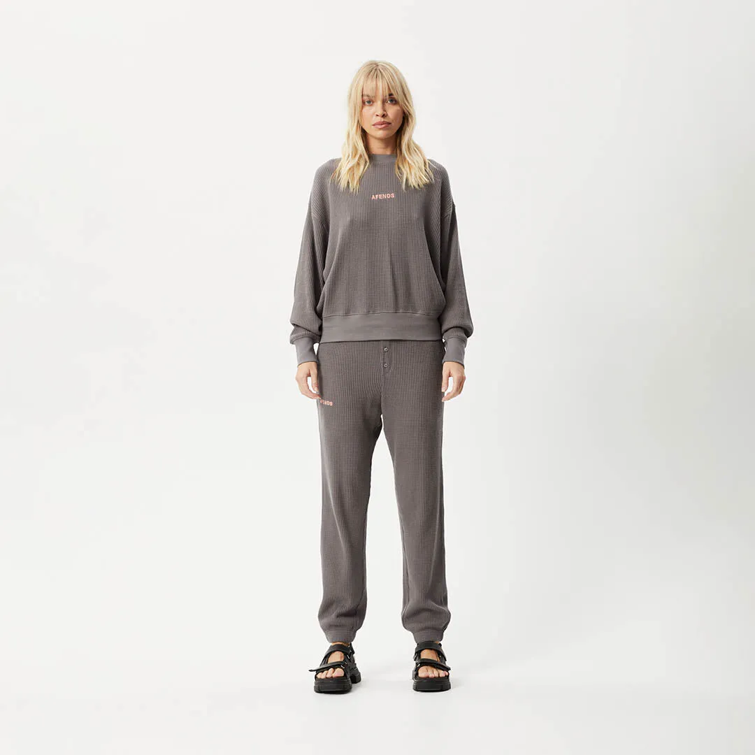 AFENDS Womens Ari - Waffle Crew Neck Jumper - Steel