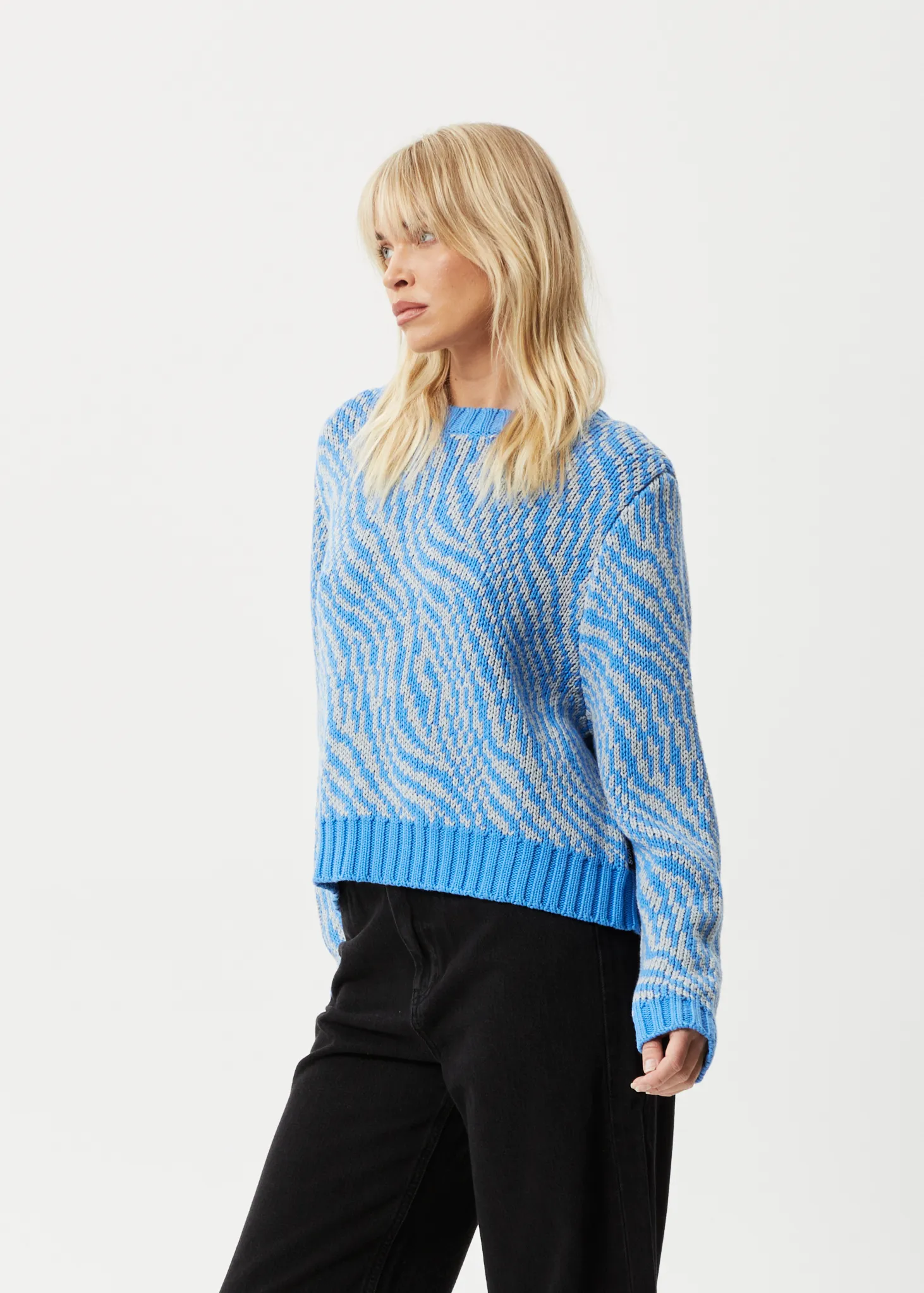 AFENDS Womens Shadows - Knitted Crew Neck Jumper - Arctic