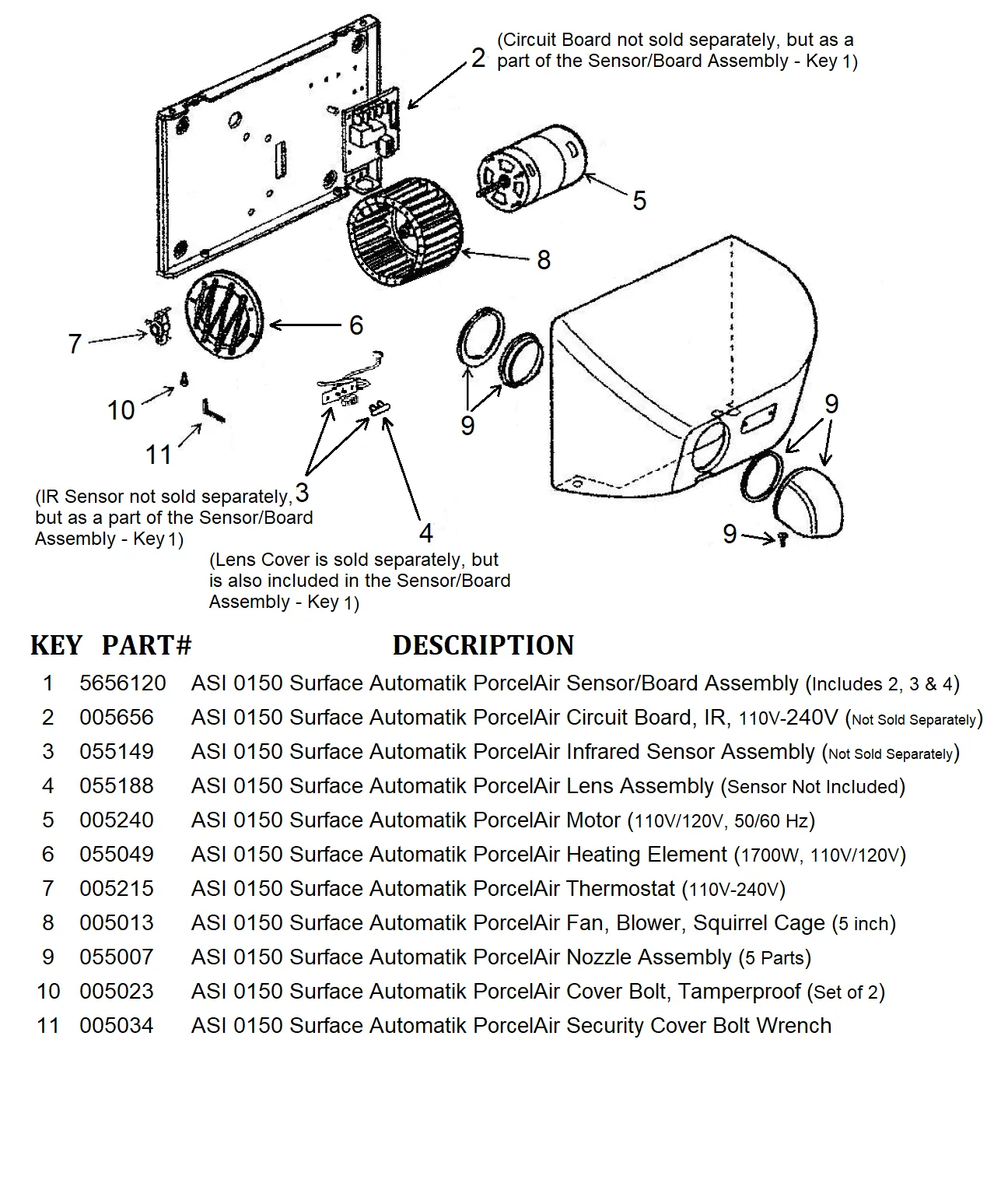 ASI 0150 PORCELAIR (Cast Iron) AUTOMATIK (110V/120V) INFRARED SENSOR and IR CIRCUIT BOARD ASSEMBLY (Part# 5656120)