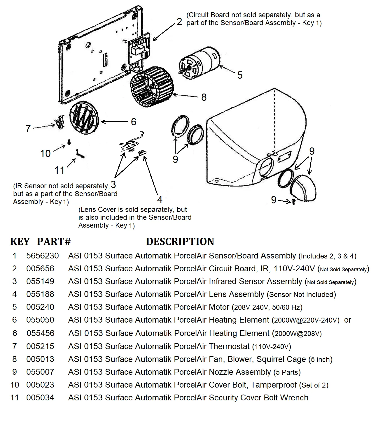 ASI 0153 PORCELAIR (Cast Iron) AUTOMATIK (208V-240V) INFRARED SENSOR and IR CIRCUIT BOARD ASSEMBLY (Part# 5656230)