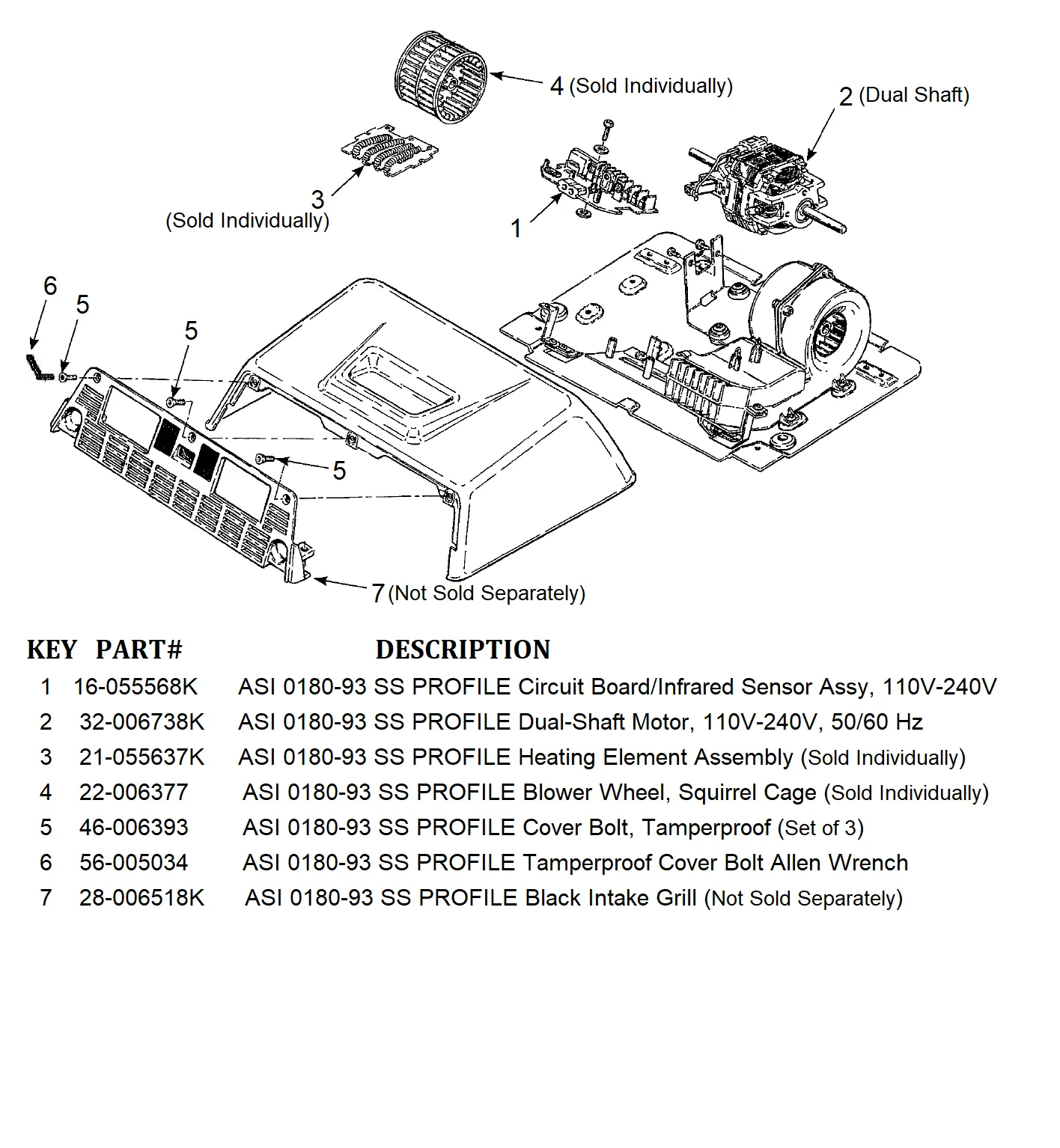 ASI 0180-93 Stainless Steel PROFILE (110V-240V) Automatic, Dual-Blower Model INFRARED SENSOR and IR CIRCUIT BOARD ASSEMBLY (Part# 16-055568K)