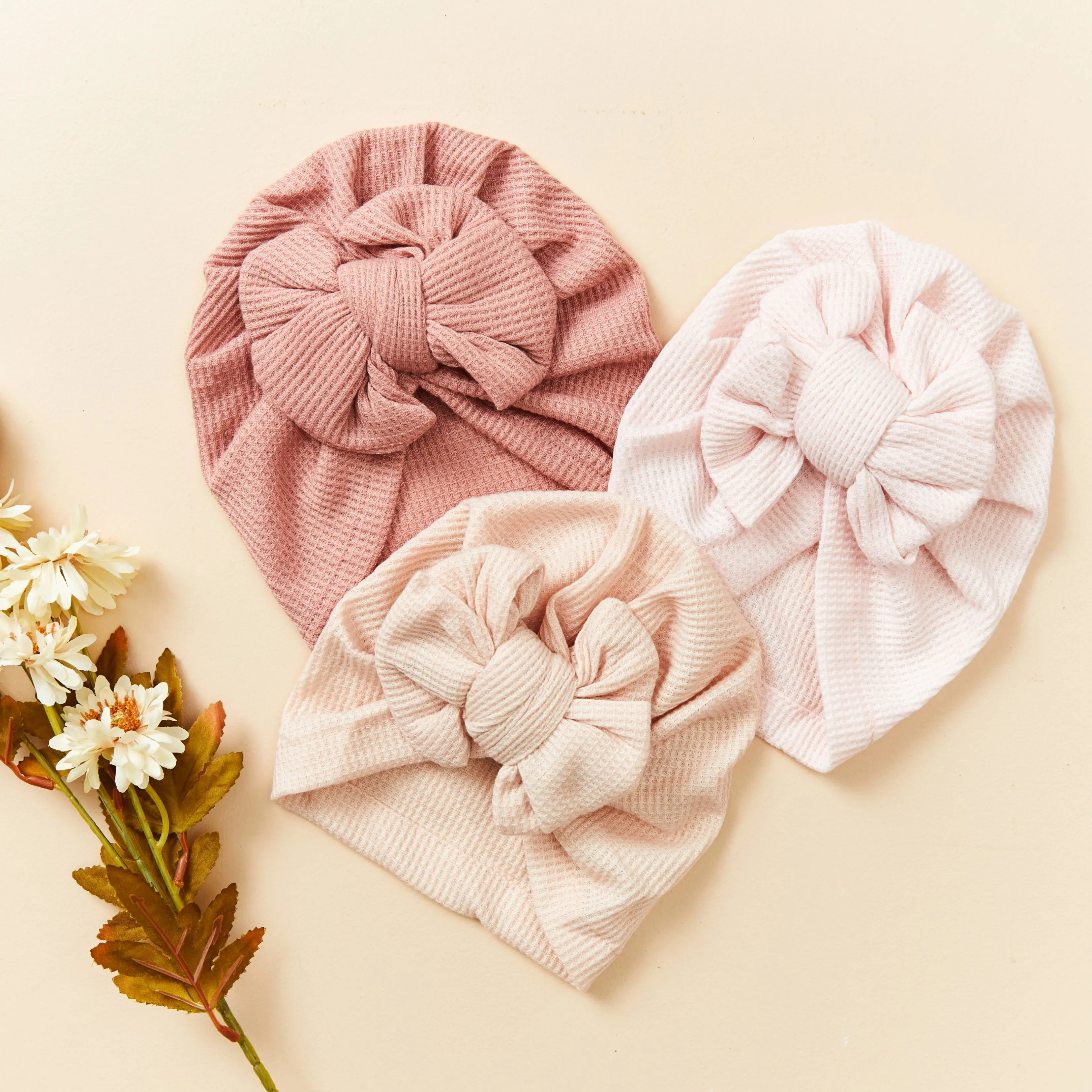 Baby Girl Waffle Bow Turban in Flamingo