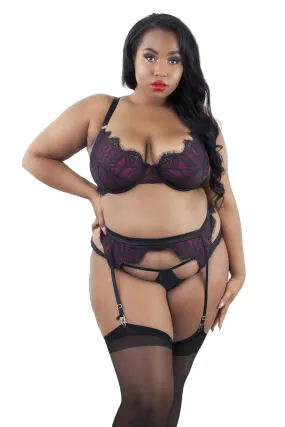 Bailey Red Net/Black Embroidery Lace Suspender Curve