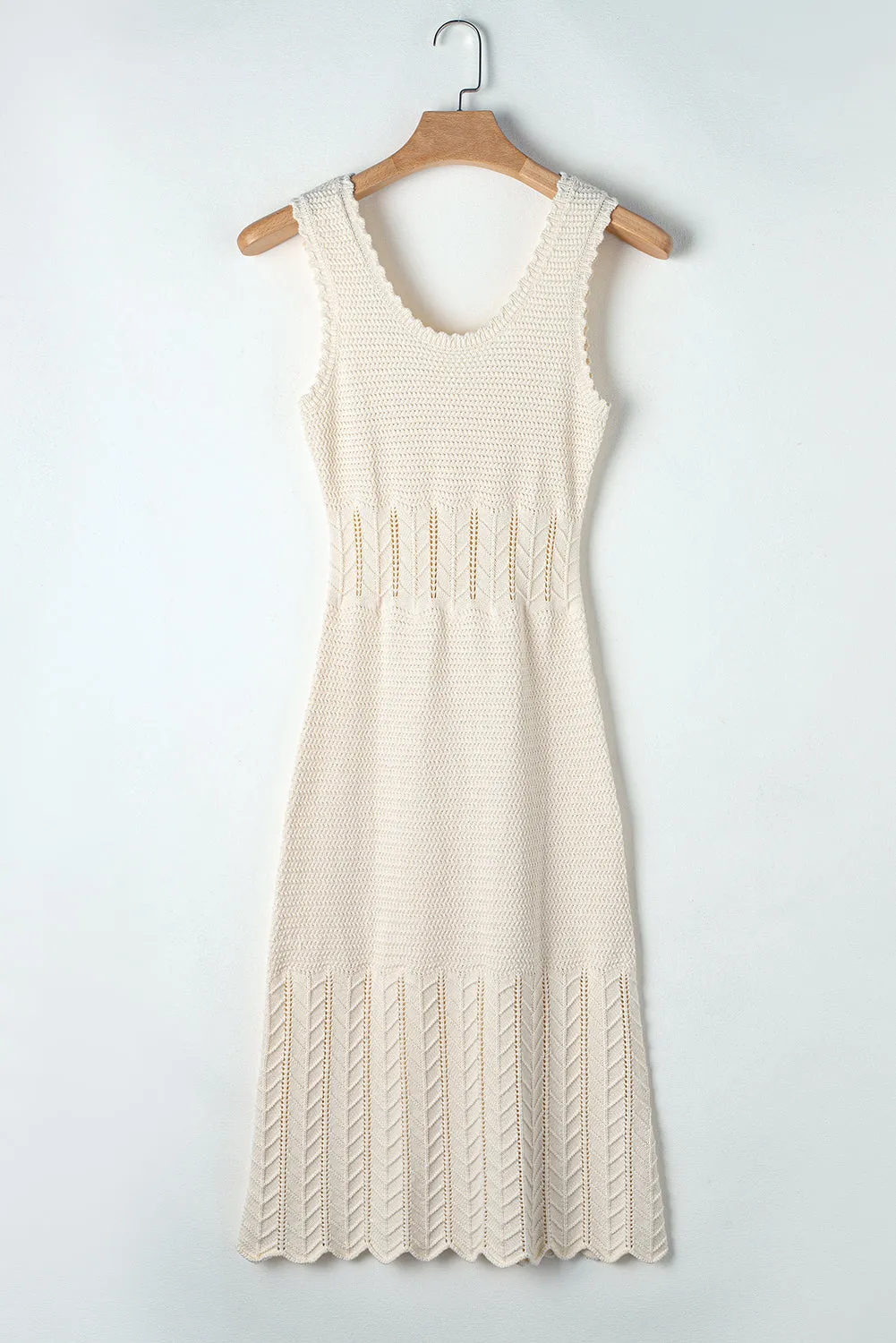 Beige Mix Texture Knitted Sleeveless Sweater Dress