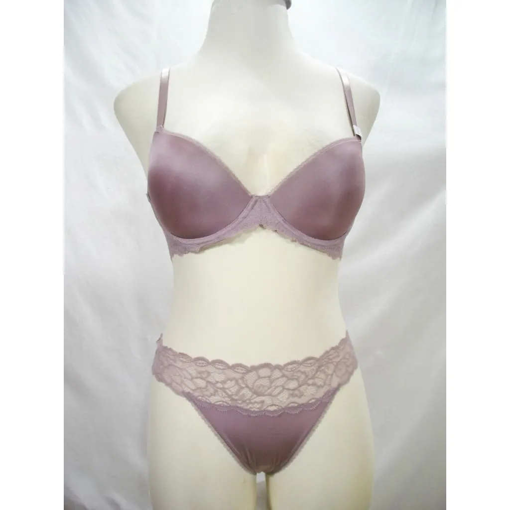 Calvin Klein QF1444 Customized Lift Push Up UW Bra 34D & Seductive Comfort Lace Bikini Set LARGE Mauve NWT