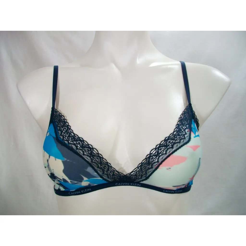 Calvin Klein QF1842 Sheer Marquisette with Lace Unlined Triangle Bra XS X-SMALL Sublime Print