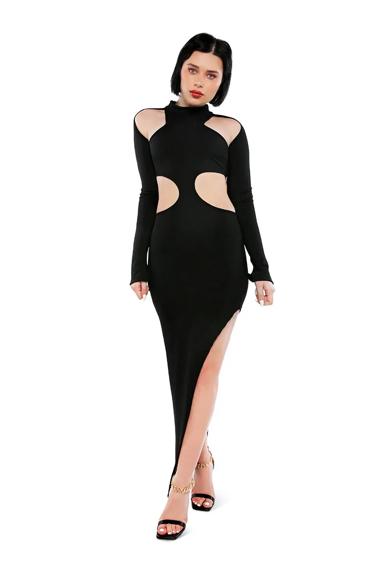 Cut Out Black Bodycon Maxi Dress