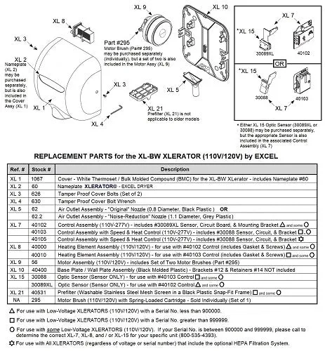 Excel XL-BW XLerator REPLACEMENT HEATING ELEMENT (110V/120V) - Part Ref. XL 8 / Stock# 40010**