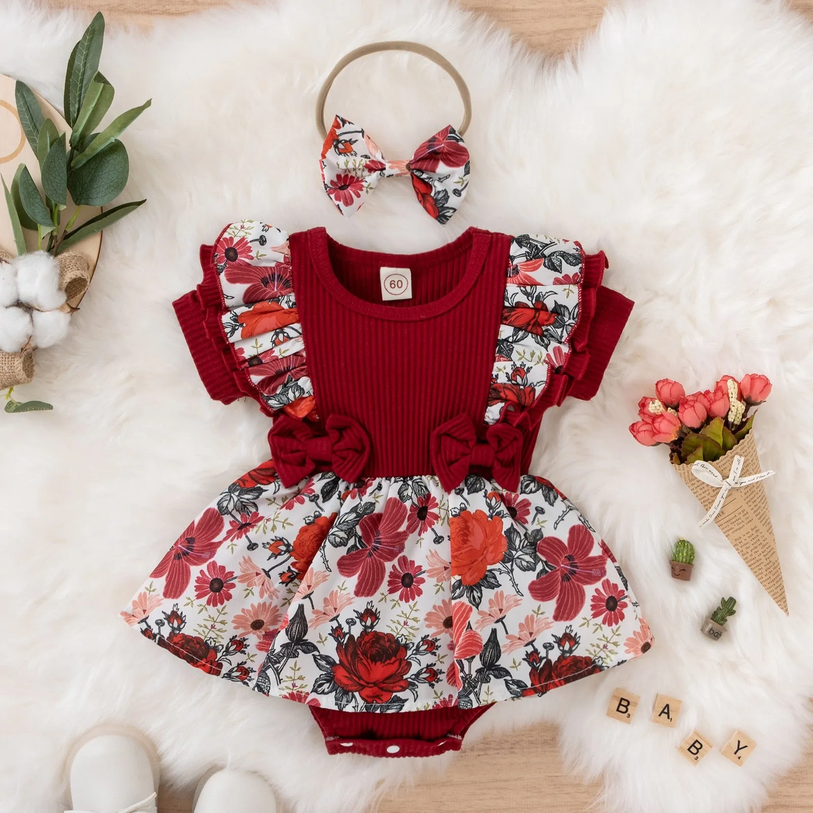 Girls Knitted Print Romper