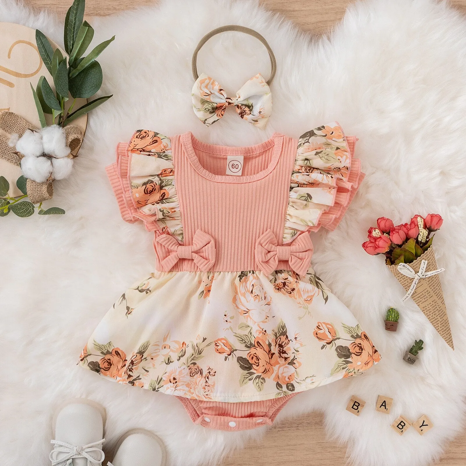 Girls Knitted Print Romper