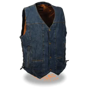 Men’s 10 Pocket Side Lace Denim Vest