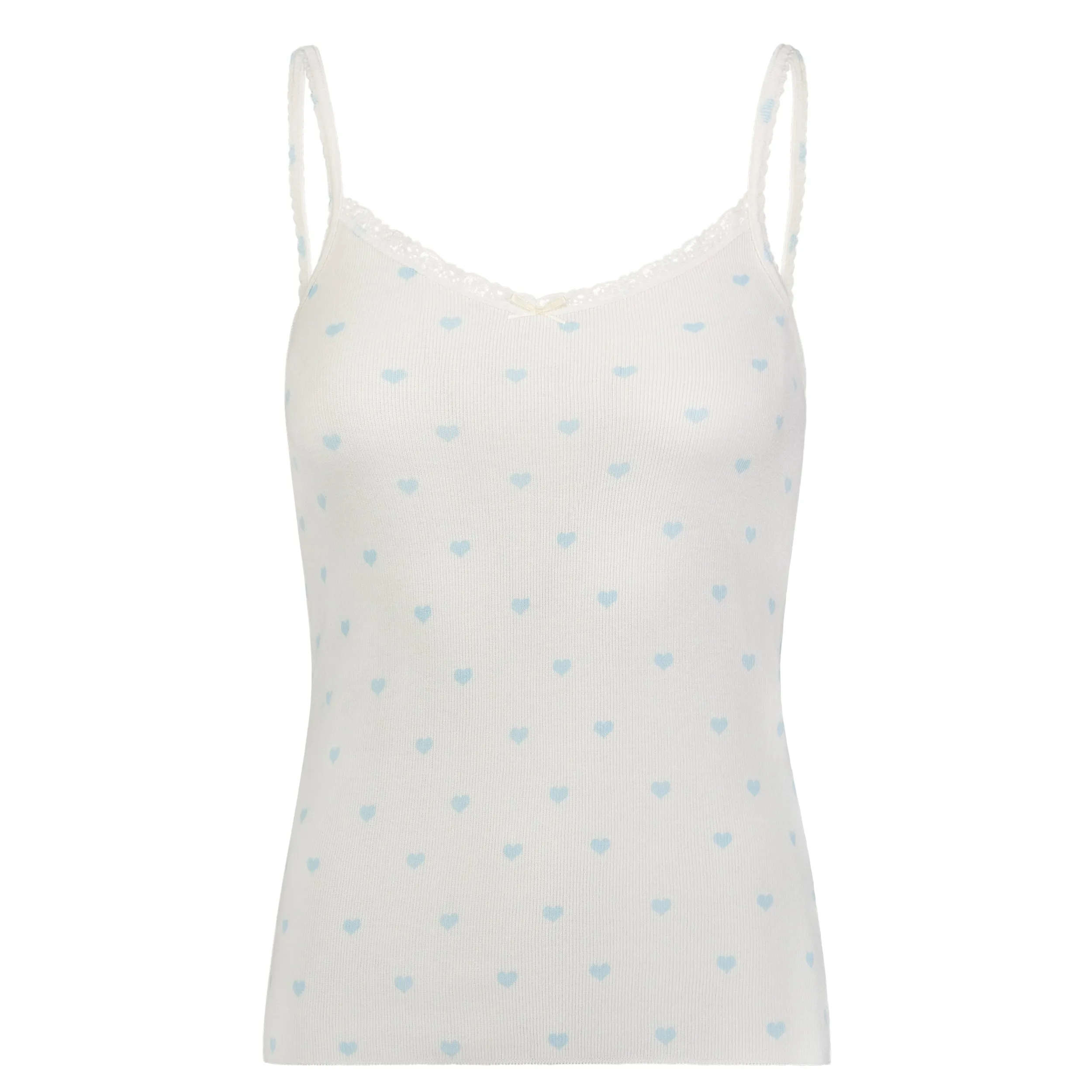 Polkadot Blue Hearts Print PATTI CAMISOLE w Cluny Lace