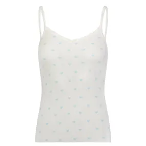 Polkadot Blue Hearts Print PATTI CAMISOLE w Cluny Lace