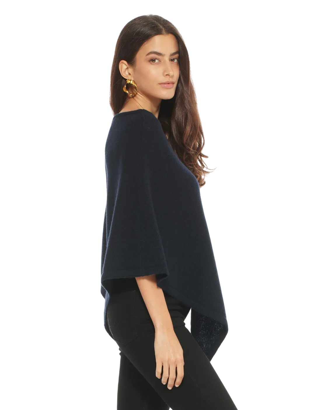 Pure Cashmere Capelet Poncho Night Blue