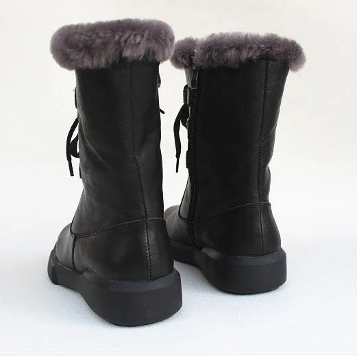 Pure Leather Waterproof Winter Boots With Fur 35-41