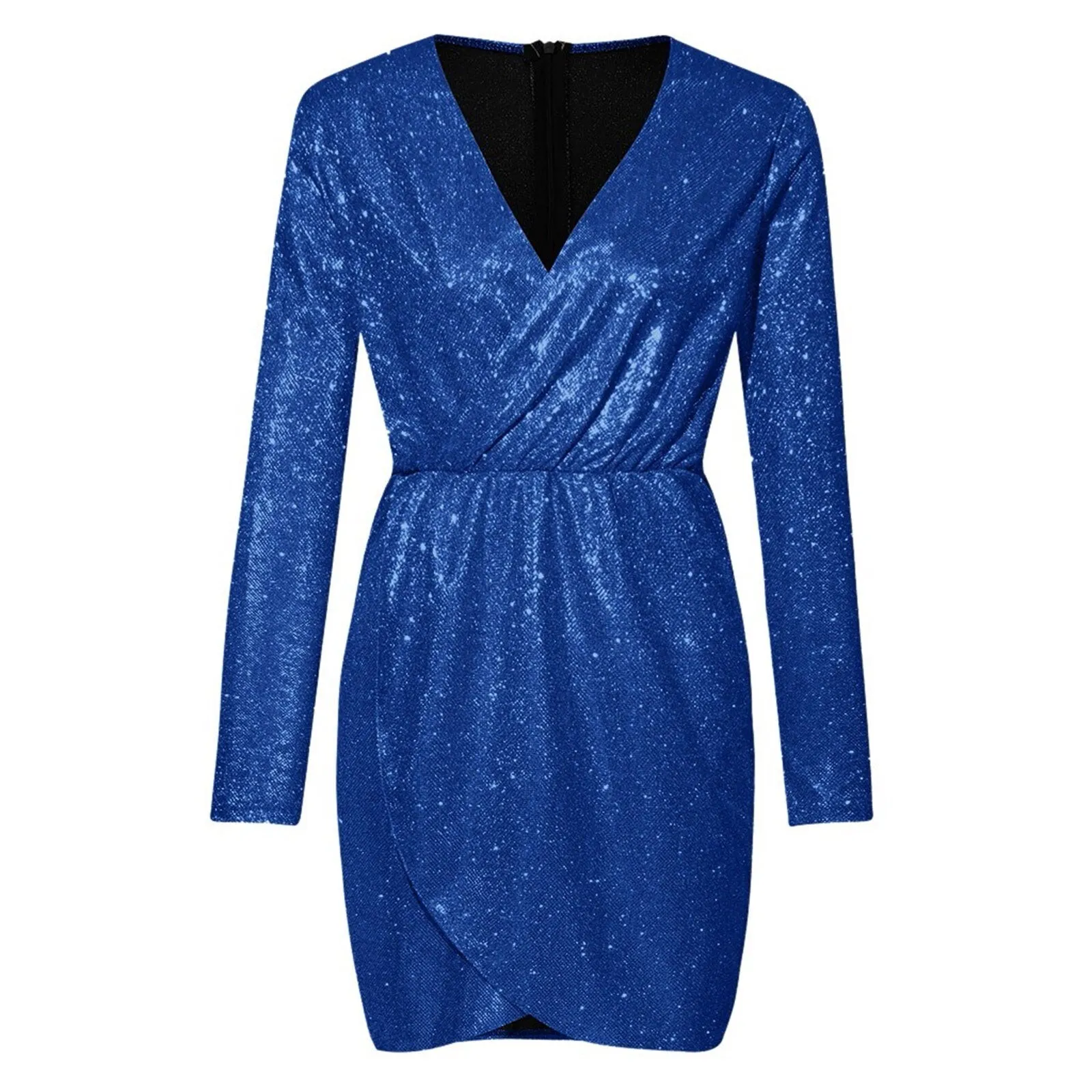 Sequin Dress Women Deep V Neck Wrap Ruched Spring Long Sleeve Skinny Dress  Autumn Party Nightclub Dress Vestidos Ladies