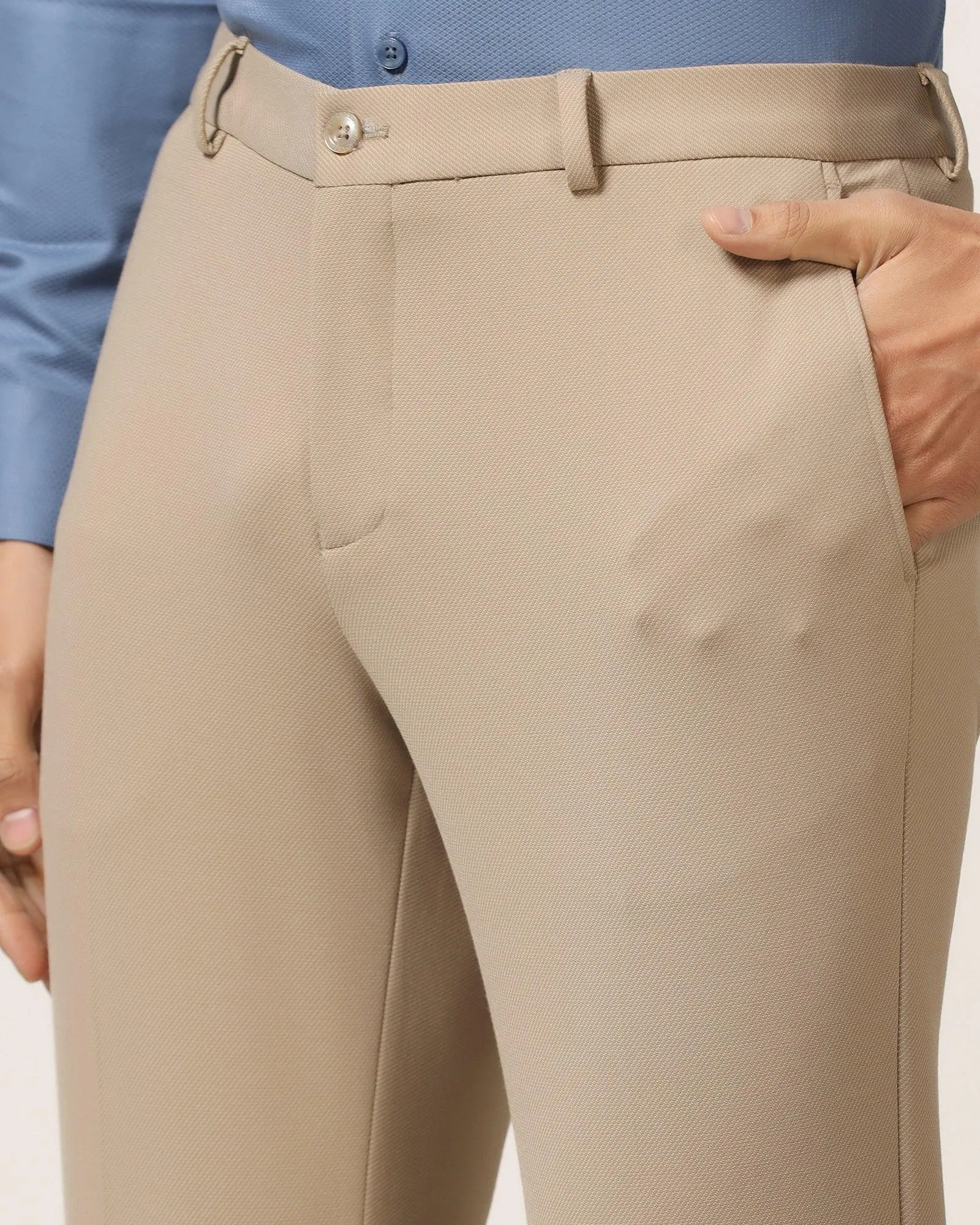 Slim Fit B-91 Formal Beige Textured Trouser - Ace