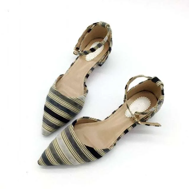 Women's Fashion Shoes Female Pumps Stripe Shallow Buckle Strap Shoes