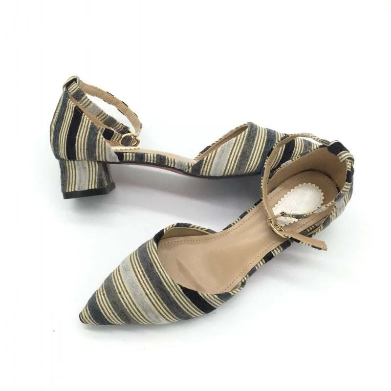 Women's Fashion Shoes Female Pumps Stripe Shallow Buckle Strap Shoes