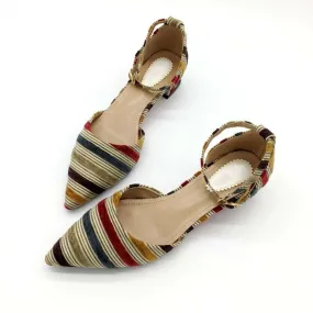 Women's Fashion Shoes Female Pumps Stripe Shallow Buckle Strap Shoes